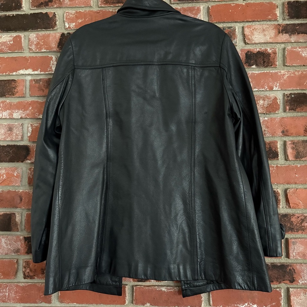 Vintage Y2K Eddie Bauer Women’s Black Leather Car Coat Casual Streetwear Sz L - Picture 4 of 13